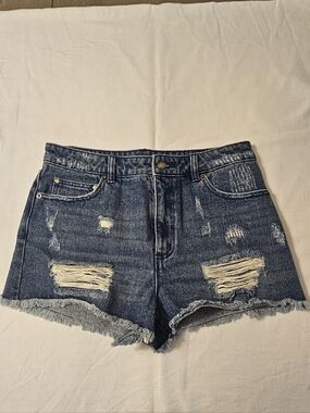 Michael Kors Distressed High-Waist Women's Denim Shorts - Blue Size 8